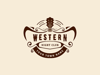 Guitar music vintage retro western night club bar design logo symbol vector