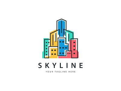 City skyline abstract building icon concept design logo vector