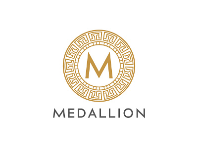 Letter M medallion with ancient greek circle monogram border design logo vector