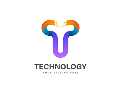 letter T digital logo design with shades gradient color