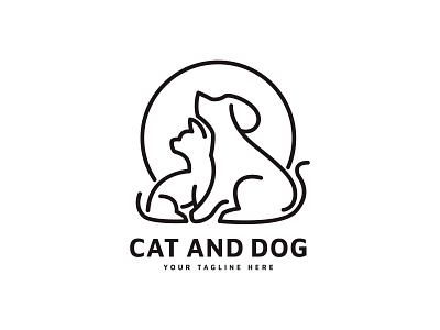 Cat and dog line art template logo background design logo vector