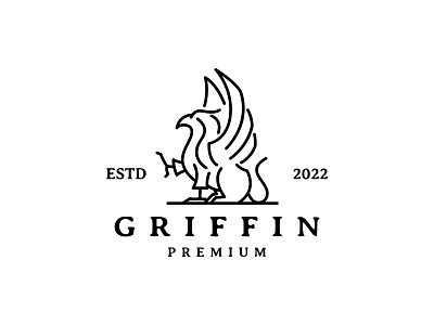 Griffin vintage logo design with line art vector icon design graphic logo vector