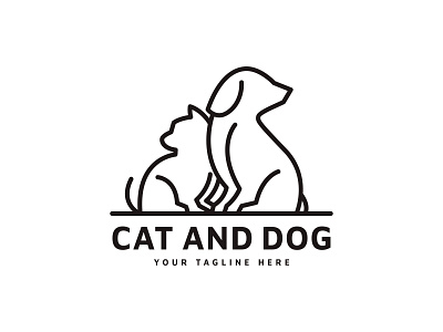Cat and dog line art template logo background design logo vector