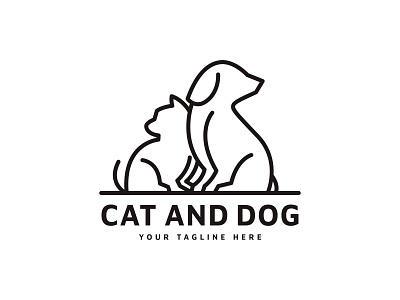 Cat and dog line art template logo