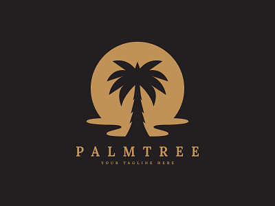 palm tree and sea water wave logo design