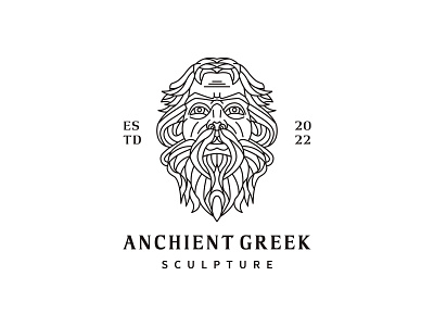 Greek god logo design with line art style vector illustration