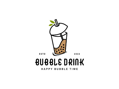 Bubble drink vintage logo design bubble tea design logo vector