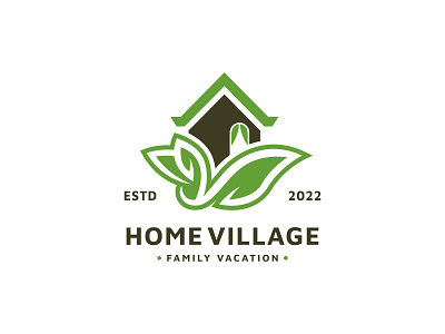 nature home with leaf vector illustration, Home village family architecture design logo vector