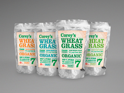 Corey's Wheatgrass packaging wheatgrass