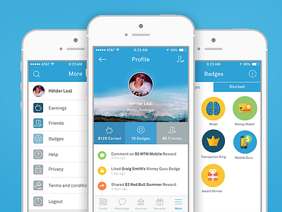 Banking App badges banking flat icons ios menu profile side social