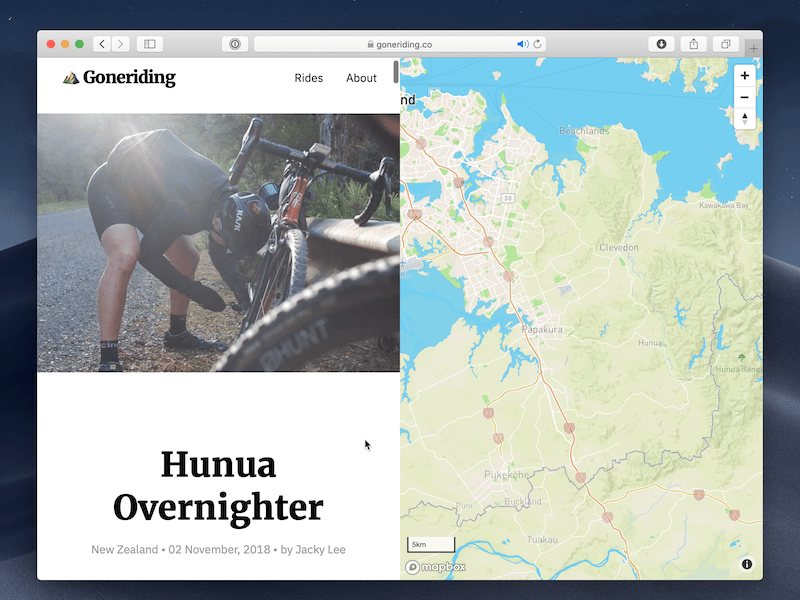 Goneriding – Cycling Journal blog cycling design gatsby journal mapbox react strava ui