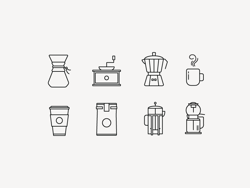 Coffee Icons coffee color dribbble funky icon set icons illustrator line icons outline simple vector