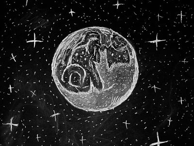 Moon in the night sky drawing earth moon night sky