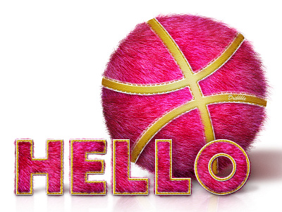 Hello Dribbble basketball debut fur hello illustration pink typography