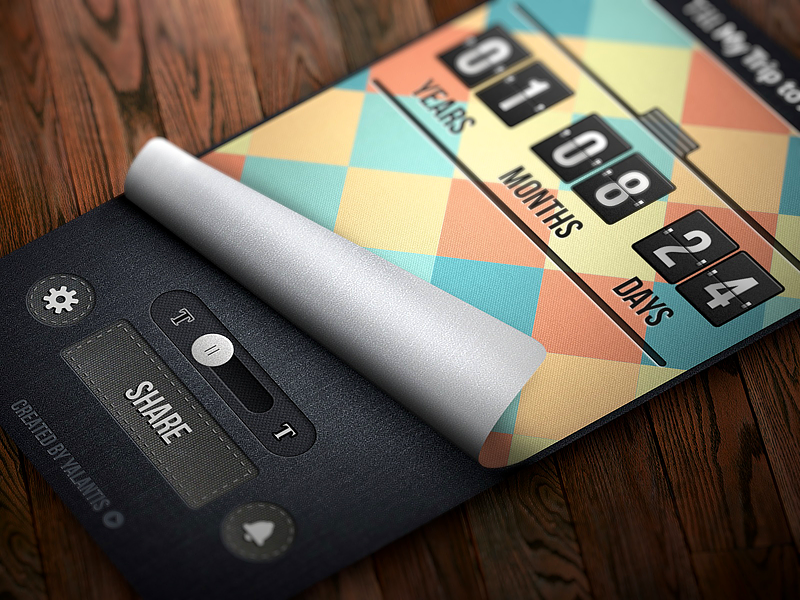 MyDay - Main Screen corner wooden wood layer ux experience user experience ui ios iphone app user interface ipad calendar counter week day number organizer flip countdown flipper pattern texture myday best button switch switcher peel