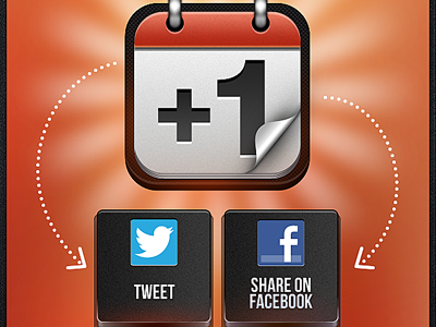 Sharing screen app arrow button buttons calendar counter day facebook icon icons ios ipad iphone iphone5 number orange plus rays social texture tutorial twitter ui user interface week