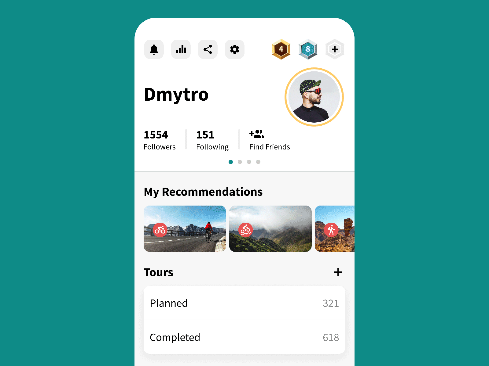 Adventurer profile for Komoot app account animation best chart gif graph interaction interface iphone komoot map mobile navigation page product product design profile sport user ux