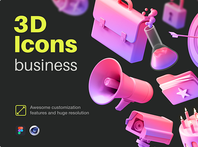 3D Icons Pack / Business 3d blender blender3d c4d cake icon camera icon cinema4d flask folder folder icon icon icon design icon set icons loudspeaker obj presentation presentation design presentation template target