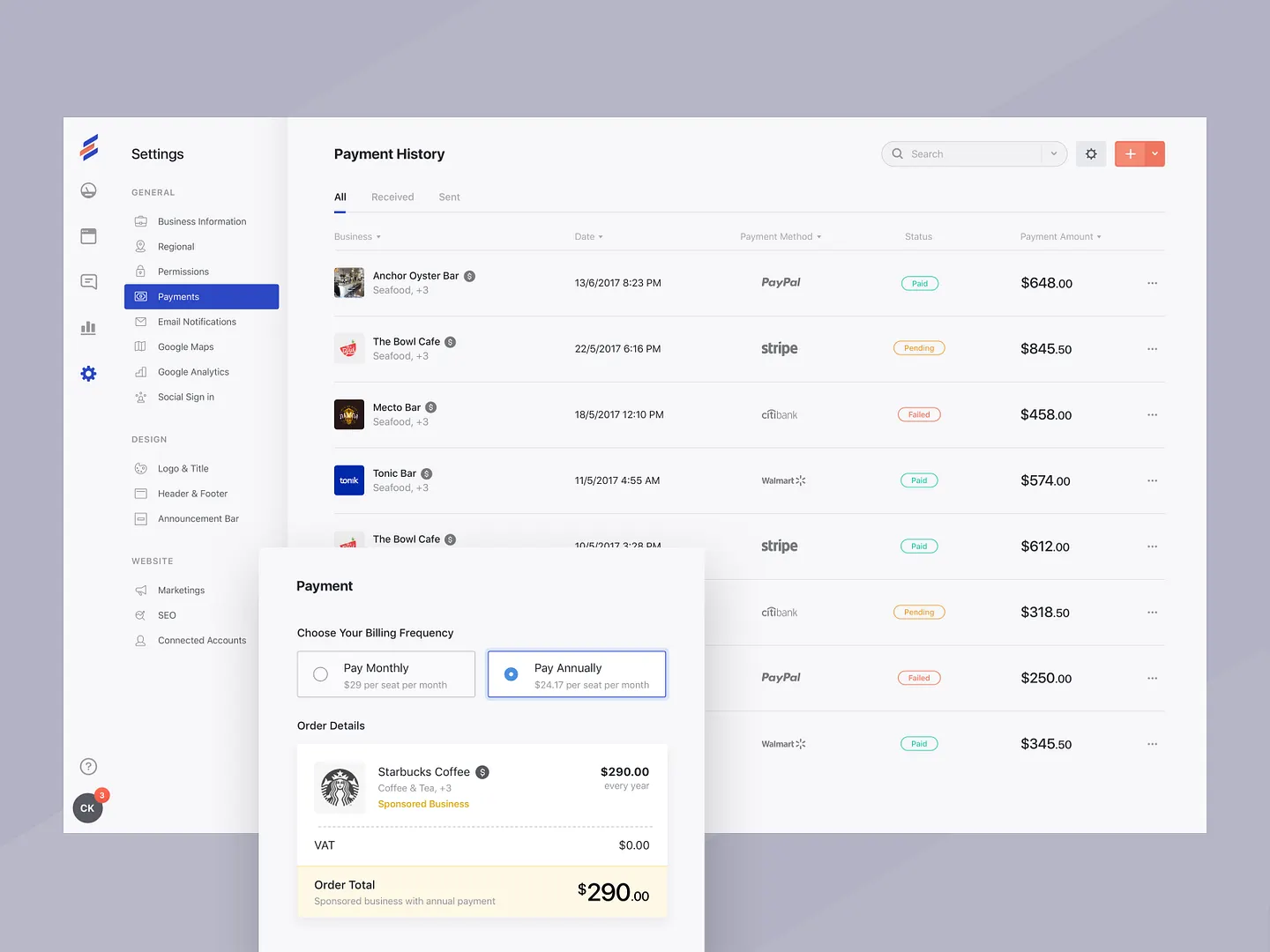 Streamlined Payment History Page Design for Enhanced User Experience