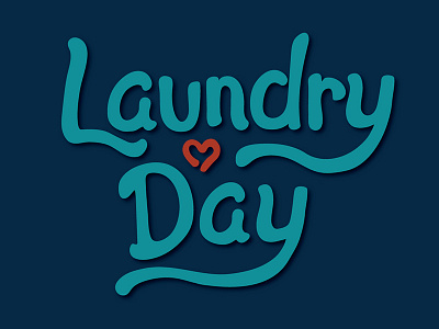 Laundry Day blue hand heart laundry lettering retro script type