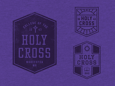 Holy Cross Badges apparel badge book church crest cross distressed linear purple shield stained glass sun