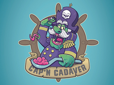 Cap'n Cadaver badge brain breakfast cereal buccaneer captain crunch funny halloween logo nautical pirate shirt skull sticker tee walker walking dead zombie