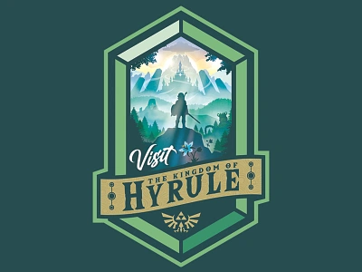 Visit Hyrule badge logo branding breath of the wild castle flower ganondorf illustration landscape legend of zelda link link to the past master sword national park nintendo ocarina of time outdoors sticker triforce video games visit hyrule