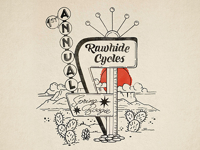Rawhide choppers desert honda illustration motel motorcycle retro vintage