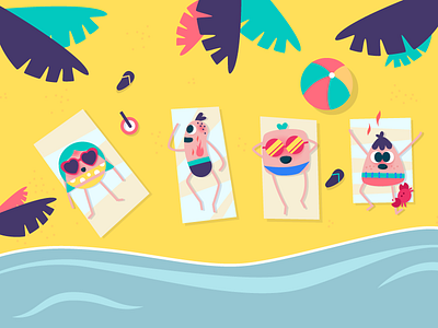 B E A C H character design illustration illustrator paradise sun sun glasses swimwear vacations