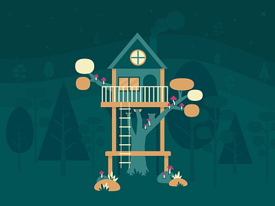Tree house illustration illustrator tree treehouse woods