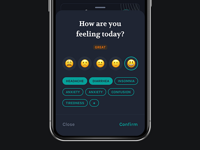 Dark Mode Exploration app bottom sheet dark mode mobile app mood tracker ui ux