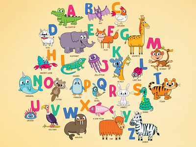 Animal Alphabet 2d cartoon cartoon character children book illustration childrens book illustration poster