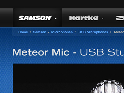 Samson Website audio black blue design navigation samson technology ui website