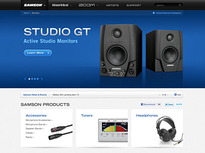 Samson Audio Website audio black blue design navigation samson technology ui website