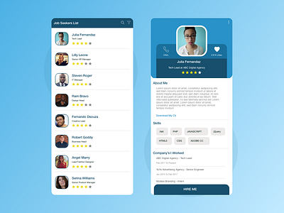 Job Seekers Listing App Concept app design flat typography vector web