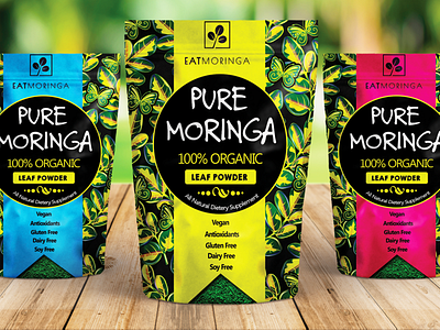 Moringa Tea Packaging Design bright colourful herbal leaf moringa organic package packaging packaging design powder product package product packaging tea tea packaging