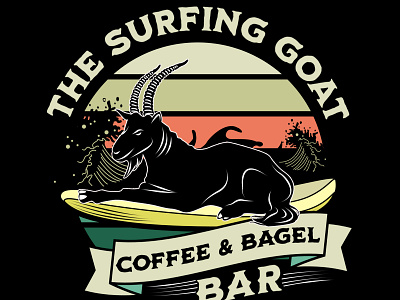 Surfing Goat Logo bar coffe coffee house goat logo illustartion logo retro