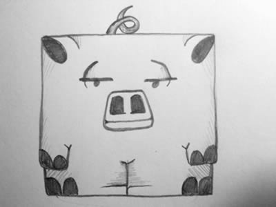 Square Pig / Round Hole pencil sketch pig square