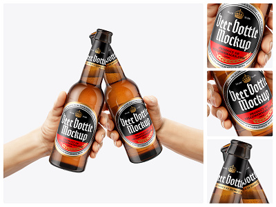 Two Amber Glass Beer Bottles in the Hands Mockup