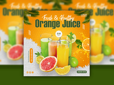 Orange juice social media post and web design template tasty food