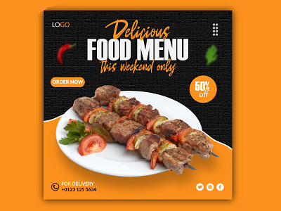Food social media promotion and instagram banner post design tem