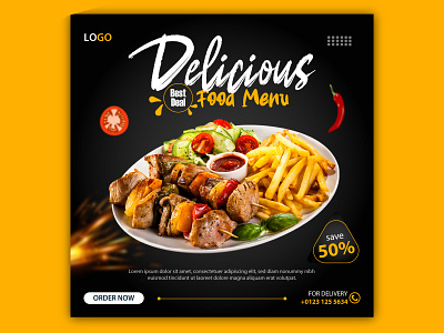 Food social media promotion and instagram banner post design tem banner flyer