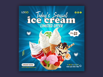 Special delicious ice cream social media and instagram post strawberry ice cream