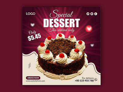 Special dessert chocolate cake social media banner post design food social media promotion post