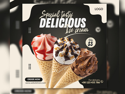 Special delicious ice cream social media and instagram post banner food menu