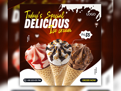 Special delicious ice cream social media and instagram post banner food menu