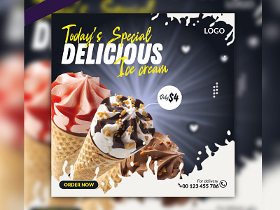 Special delicious ice cream social media and instagram post desi banner food menu