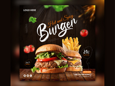 Food menu delicious burger instagram facebook story template burger post