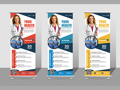 Healthcare and medical roll up banner design or pull up pharmacy banner