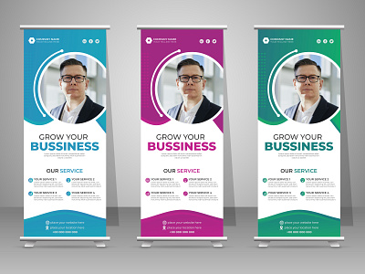 Creative business roll up banner design and pull up banner stand mockup